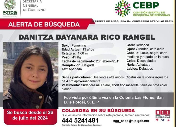 Solicitan Apoyo para Encontrar a Danitza Dayanara Rico Rangel, Desaparecida en Las Flores