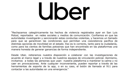 Uber Condena Violencia en SLP y Ofrece Colaboración para Investigaciones